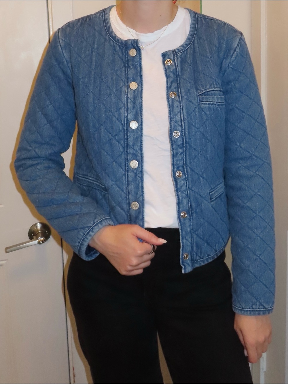 LOFT Quilted Denim Jacket - Women's Snap Front Warm Jacket
